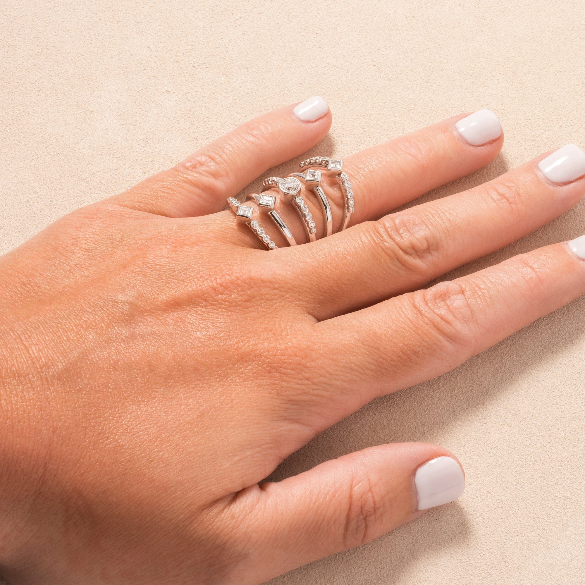 18K White Gold 5 Row Diamond Ring