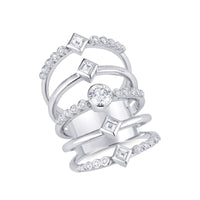 18K White Gold 5 Row Diamond Ring