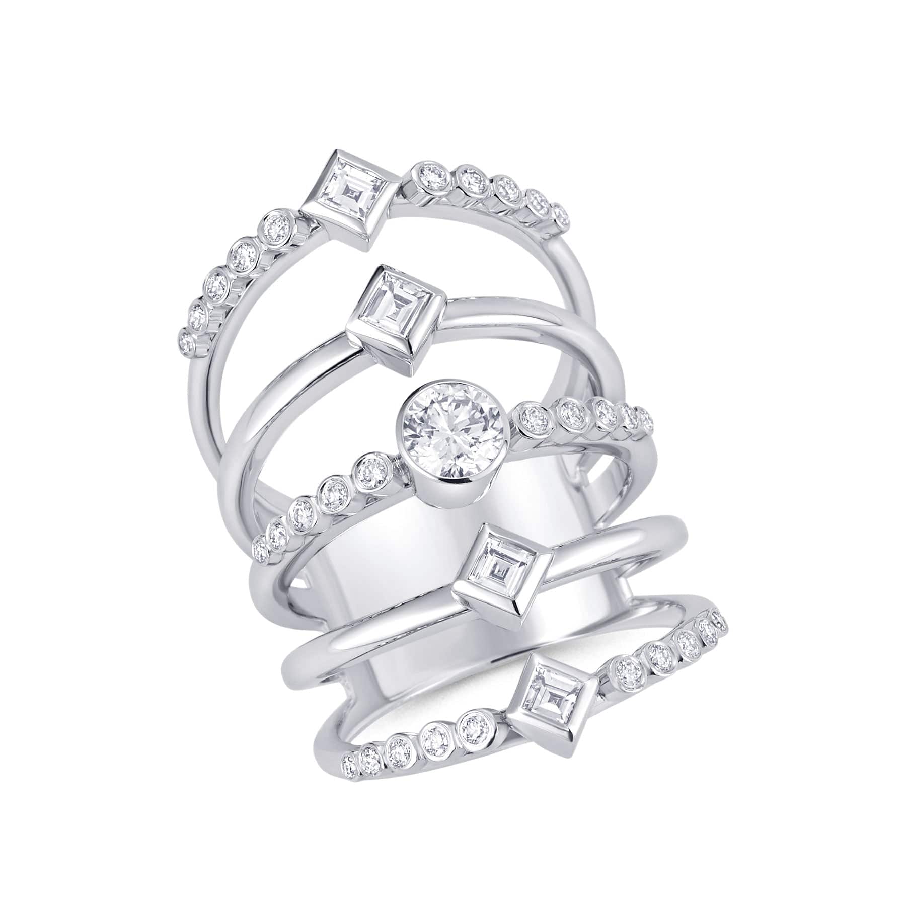 18K White Gold 5 Row Diamond Ring