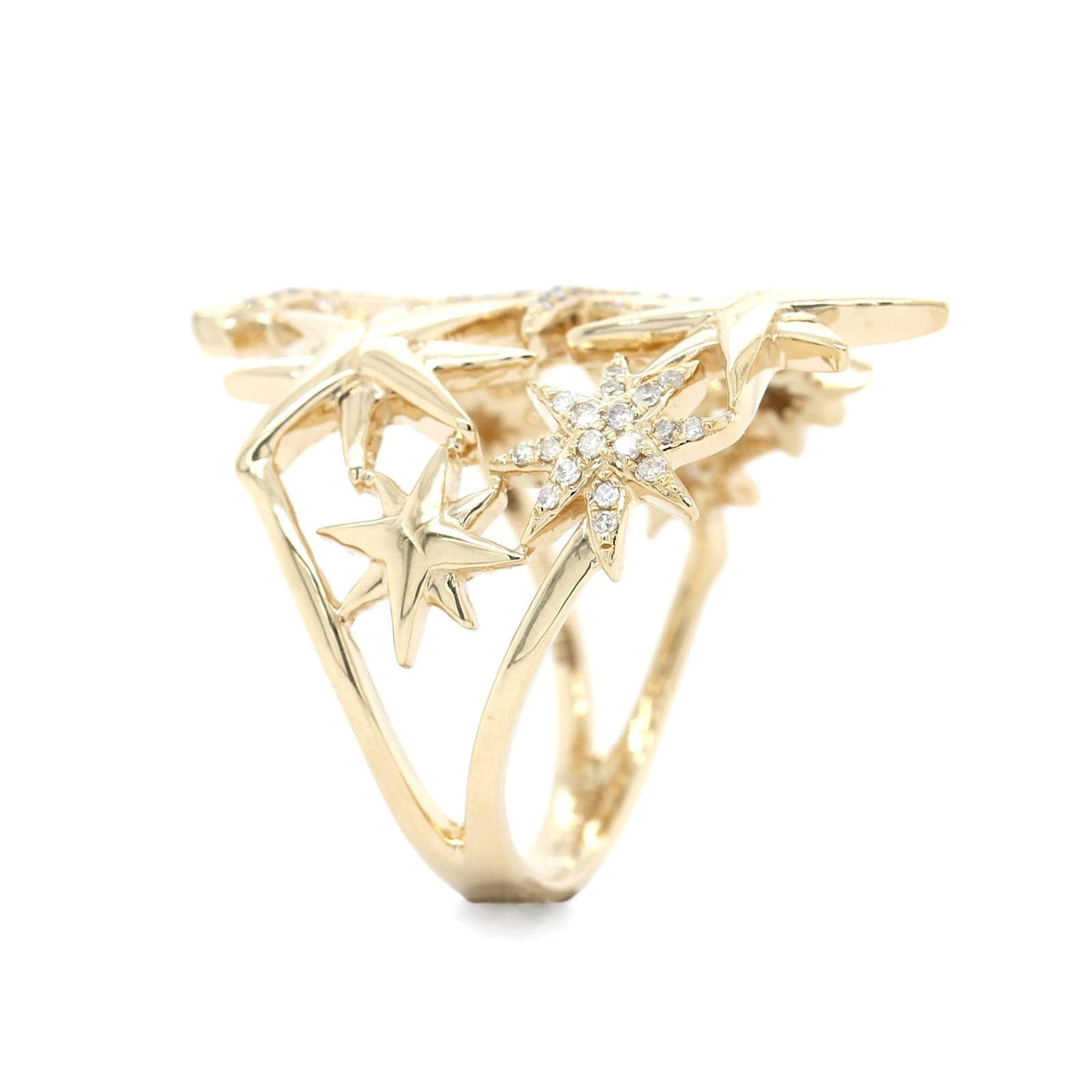 14K Yellow Gold 9 Star Diamond Ring