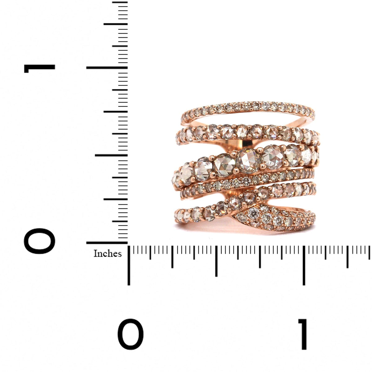 Etho Maria 18K Rose Gold Multi-Row Brown Diamond Ring