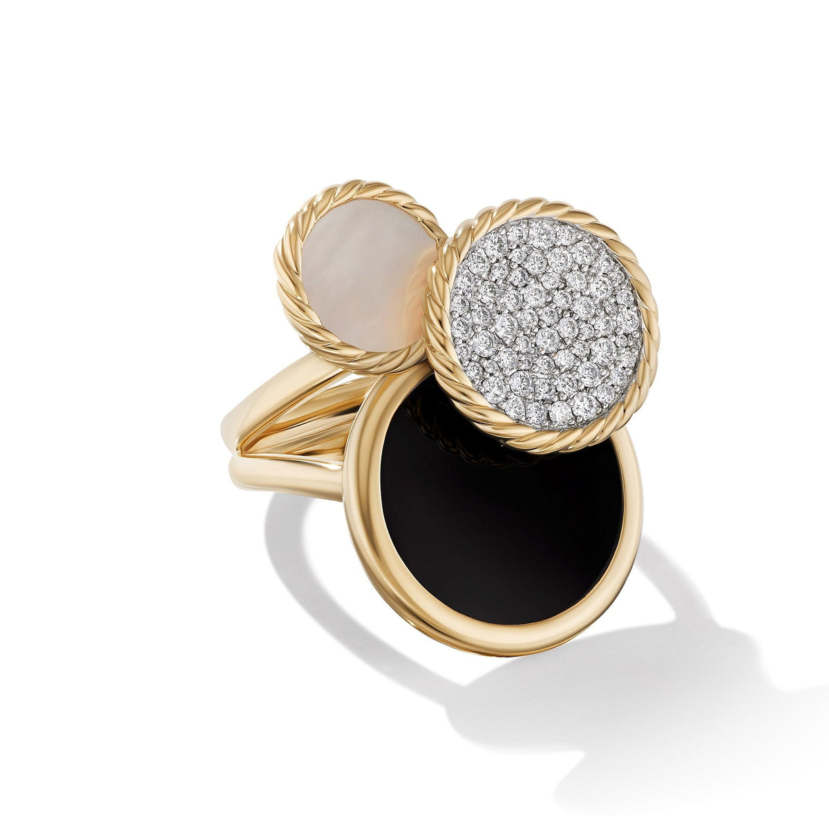 DY Elements® Cluster Ring in 18K Yellow Gold with Mother of Pearl, Black Onyx and Pavé Diamonds, Long's Jewelers