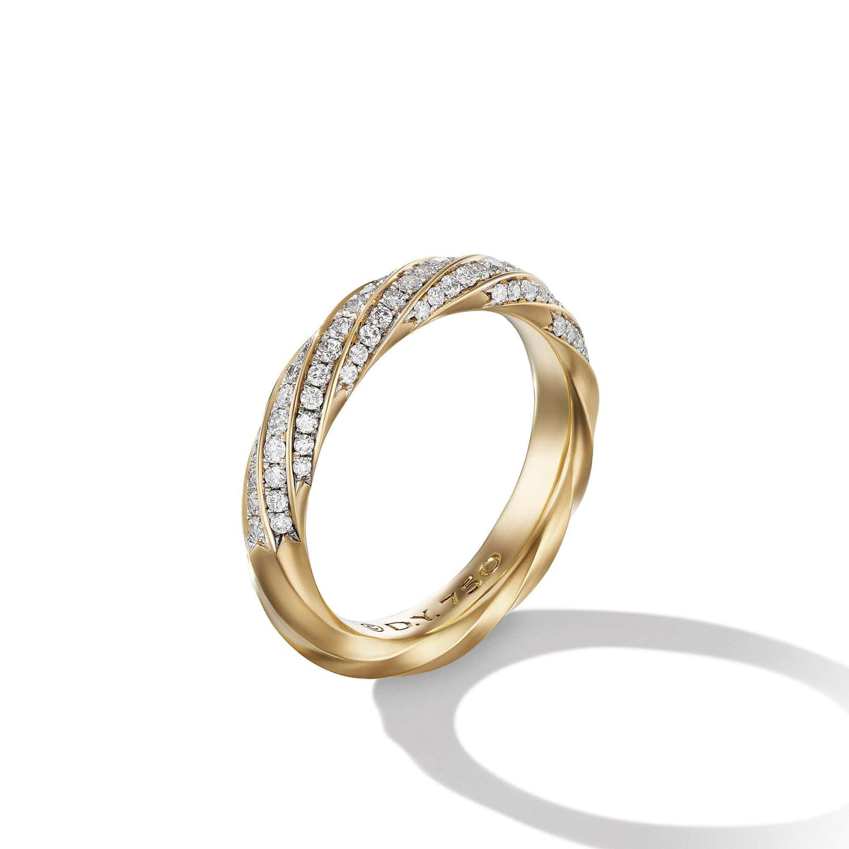 Cable Edge Band Ring in Recycled 18K Yellow Gold with Pavé Diamonds