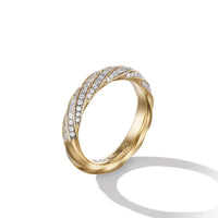 Cable Edge Band Ring in Recycled 18K Yellow Gold with Pavé Diamonds