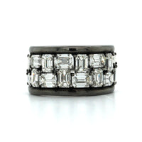 Etho Maria Blackened 18K White Gold 2 Row Emerald Cut Diamond Ring