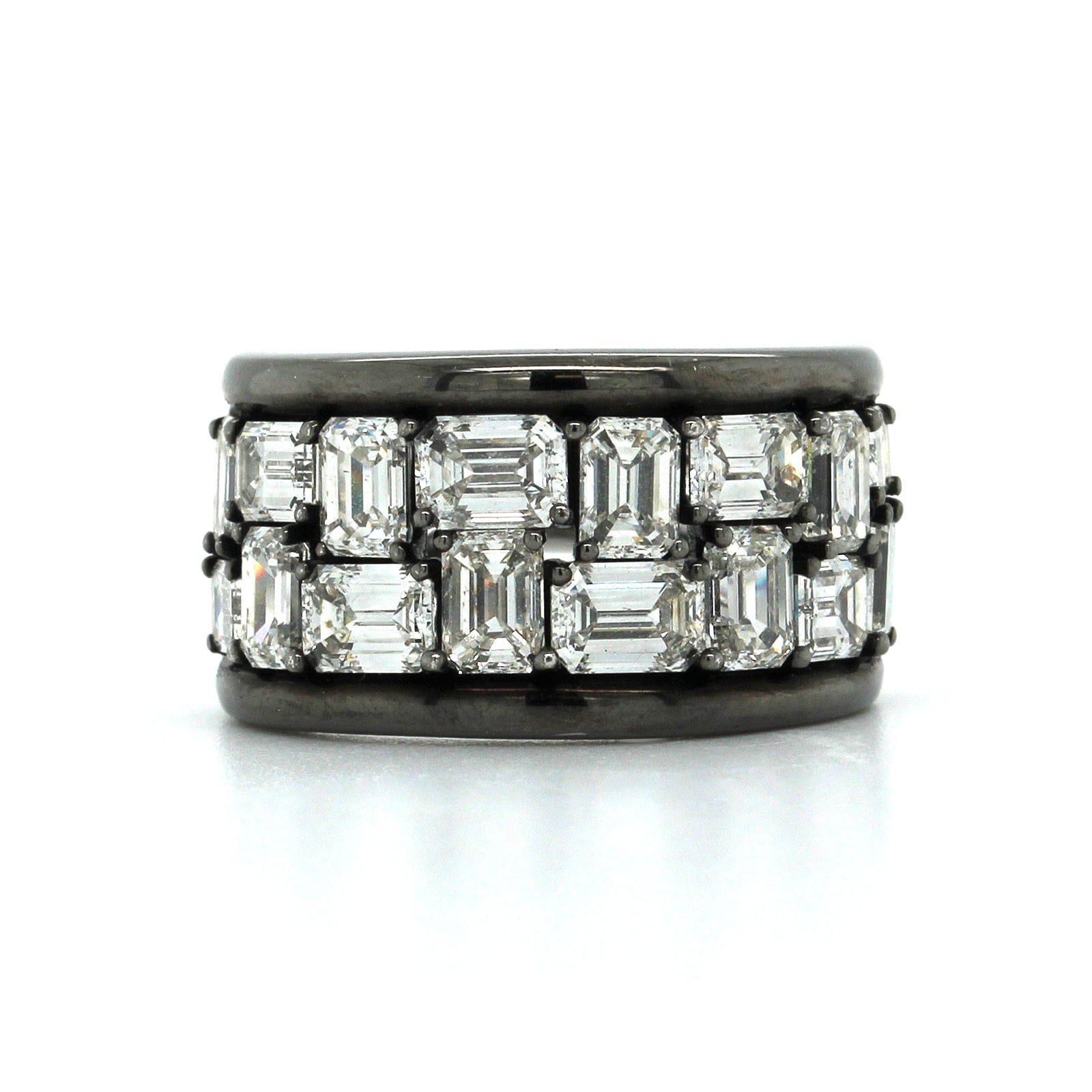 Etho Maria Blackened 18K White Gold 2 Row Emerald Cut Diamond Ring