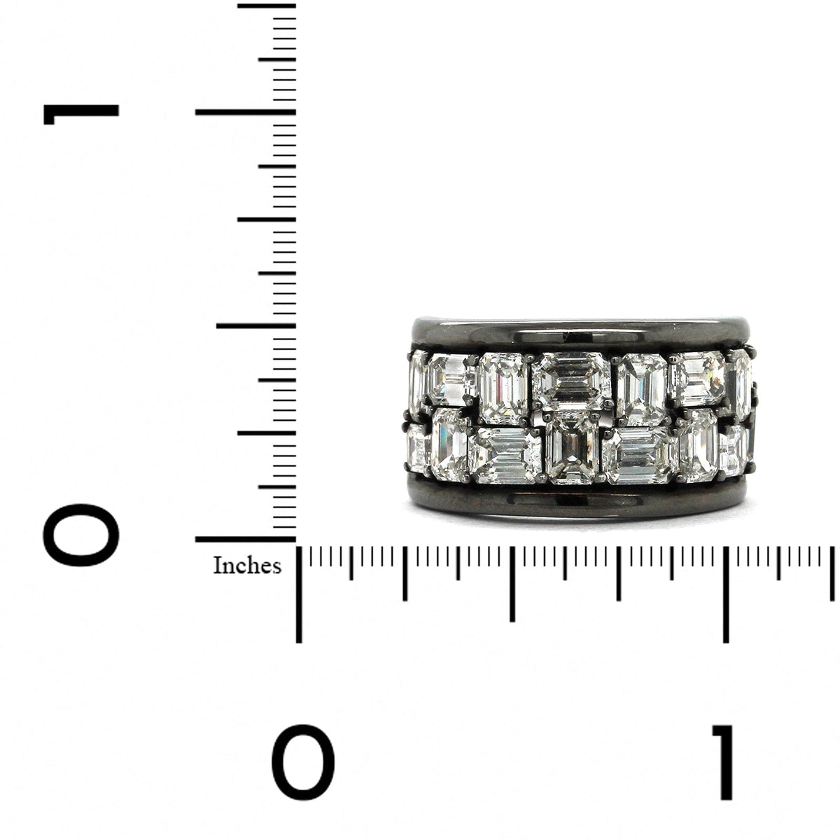 Etho Maria Blackened 18K White Gold 2 Row Emerald Cut Diamond Ring
