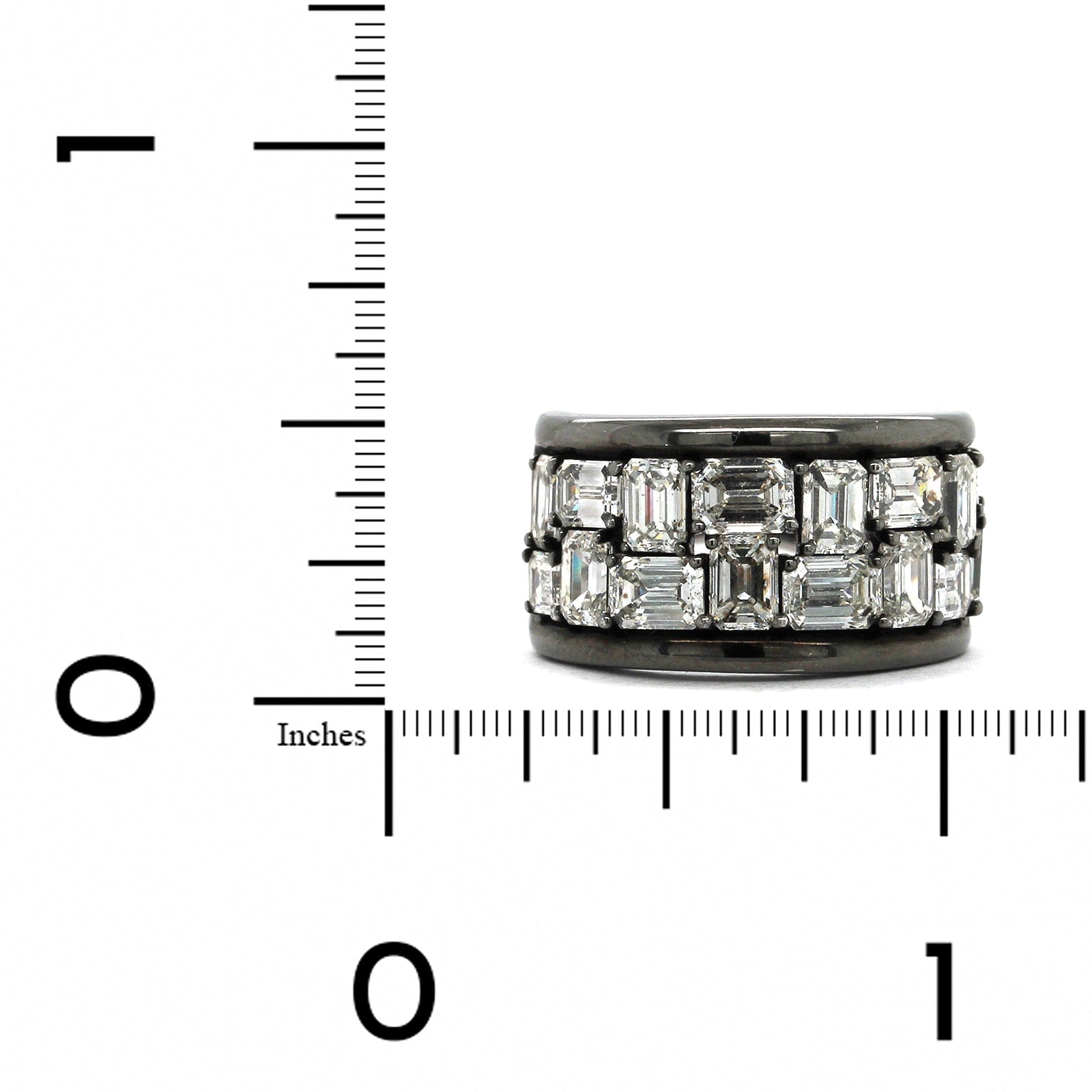 Etho Maria Blackened 18K White Gold 2 Row Emerald Cut Diamond Ring