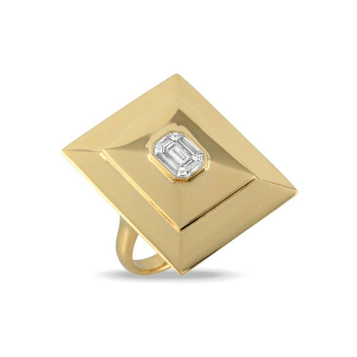 18K Yellow Gold Diamond Bezel Set Square Ring, 18k yellow gold, Long's Jewelers