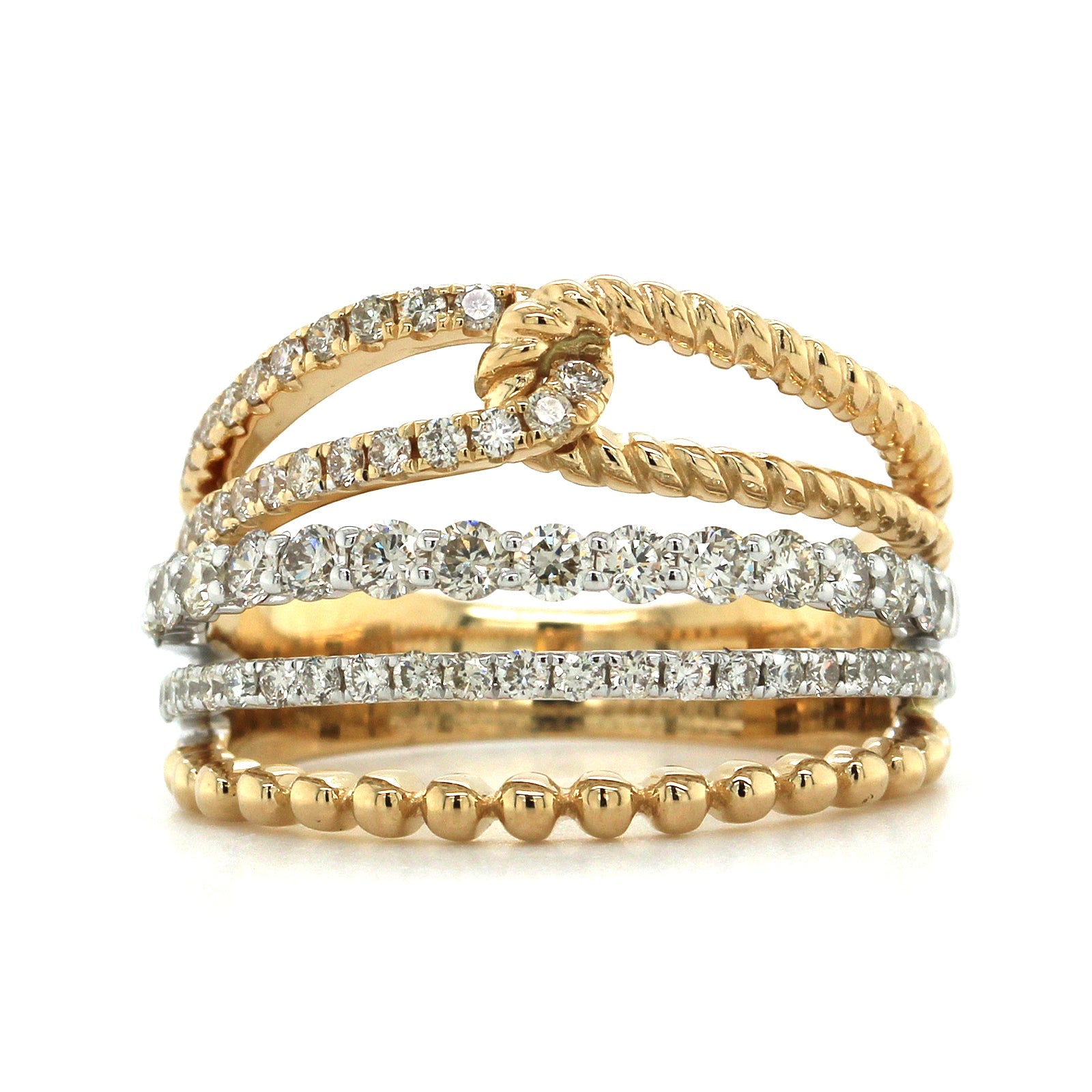 14K Yellow Gold 5 Row Twist Bead Diamond Ring, 14k yellow gold, Long's Jewelers