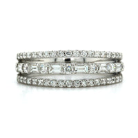 14K White Gold 3 Row Round and Baguette Diamond Ring, 14k white gold, Long's Jewelers