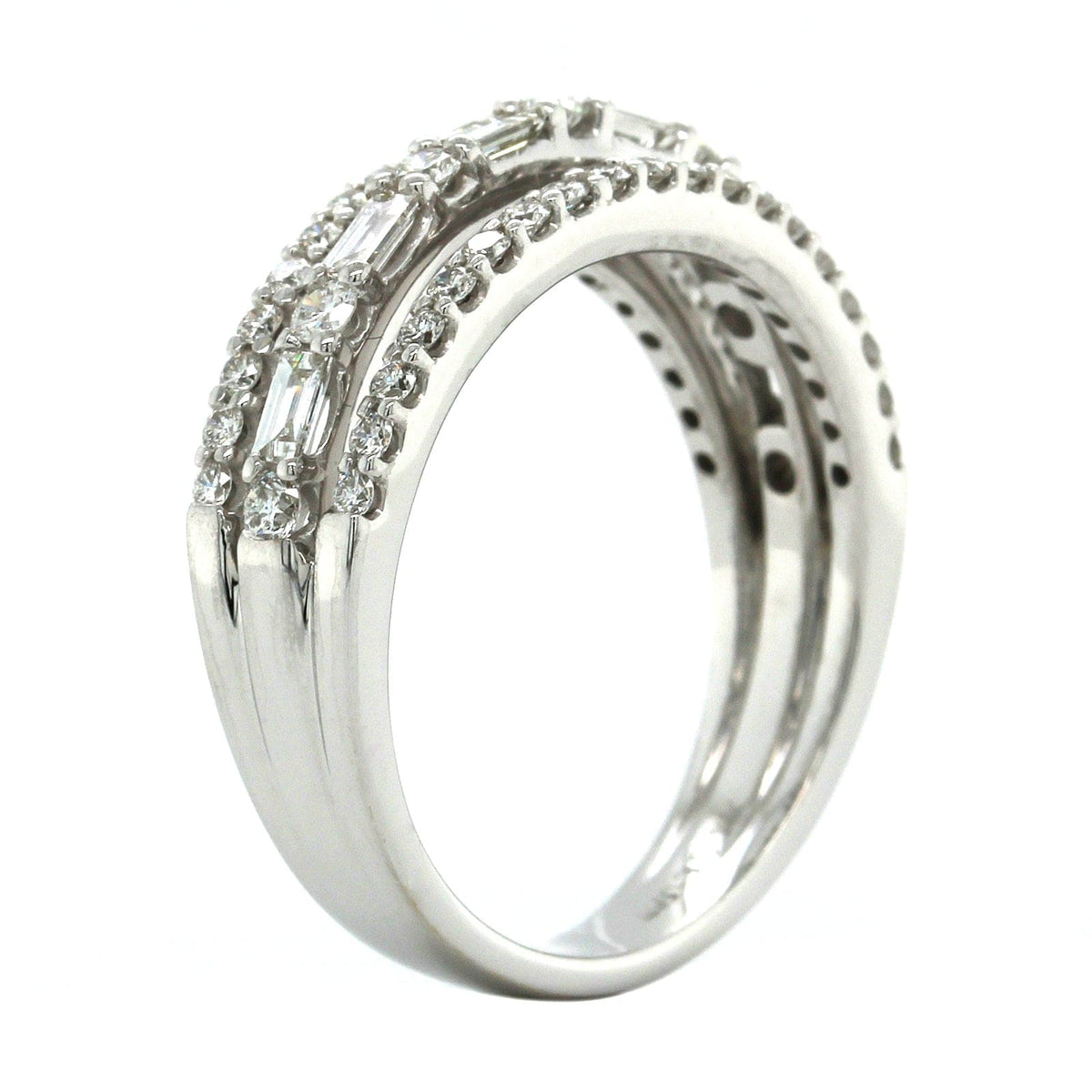14K White Gold 3 Row Round and Baguette Diamond Ring, 14k white gold, Long's Jewelers