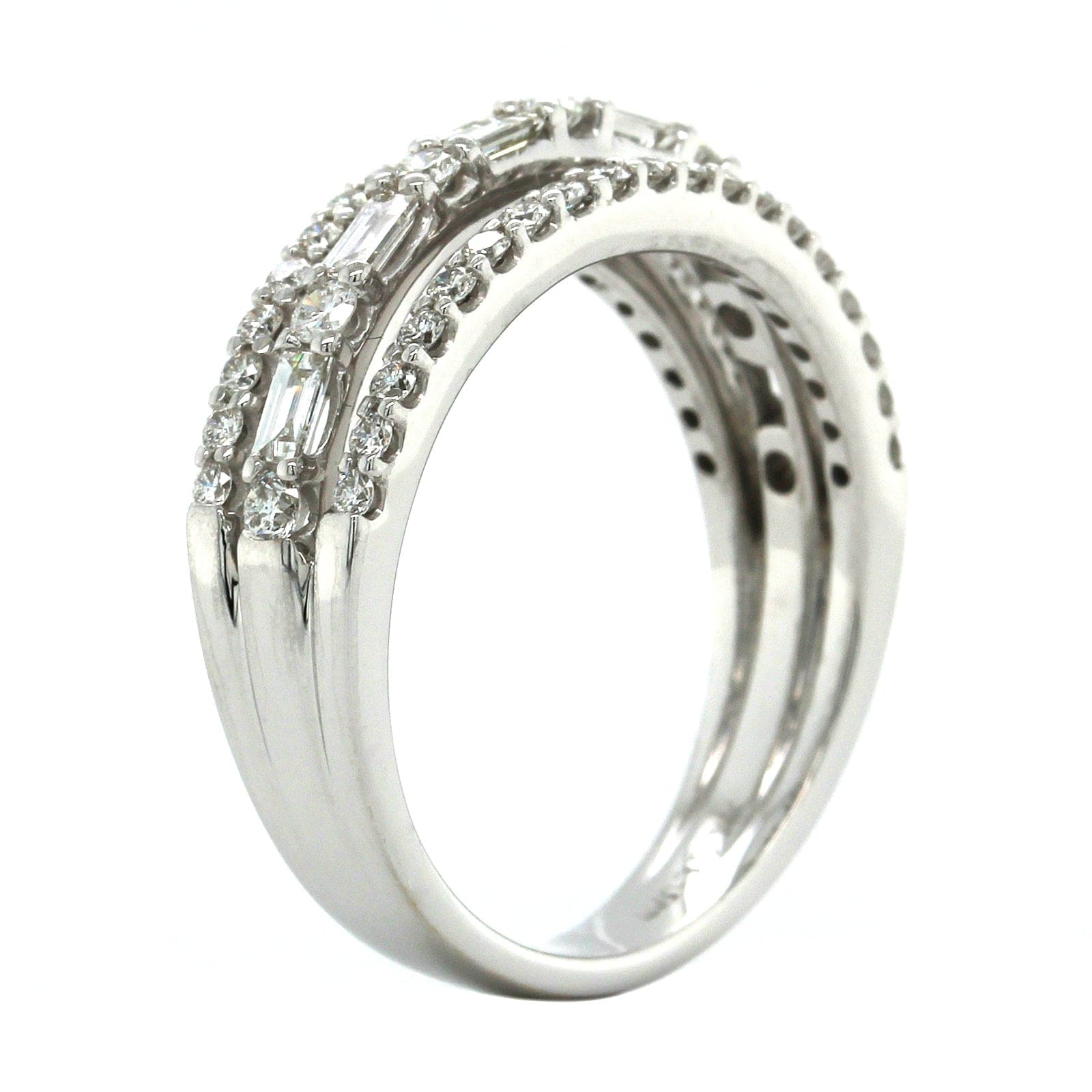 14K White Gold 3 Row Round and Baguette Diamond Ring, 14k white gold, Long's Jewelers