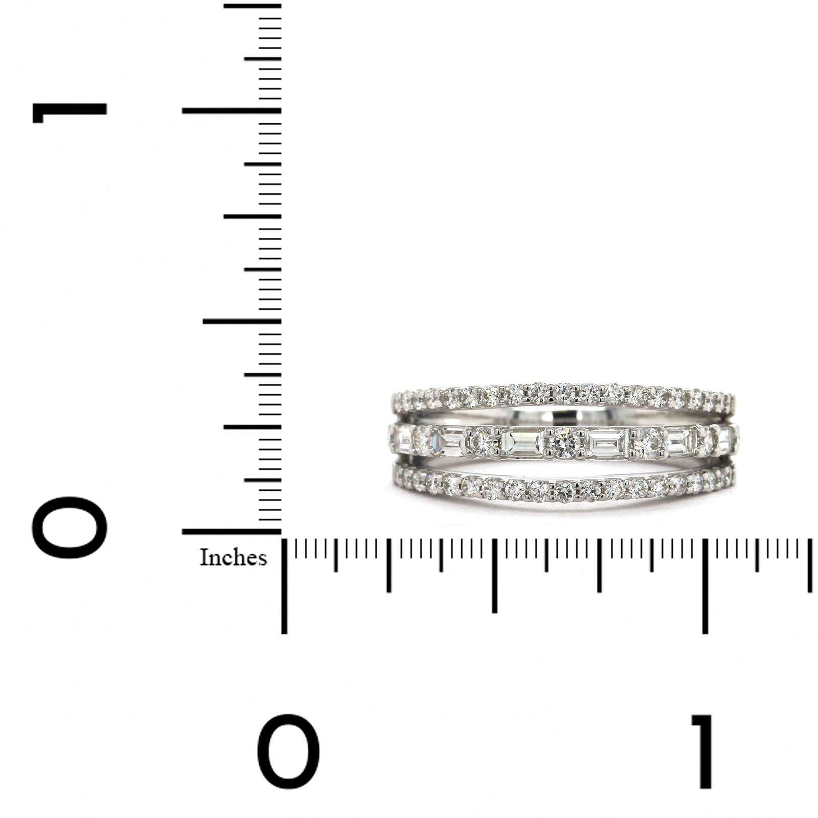 14K White Gold 3 Row Round and Baguette Diamond Ring, 14k white gold, Long's Jewelers