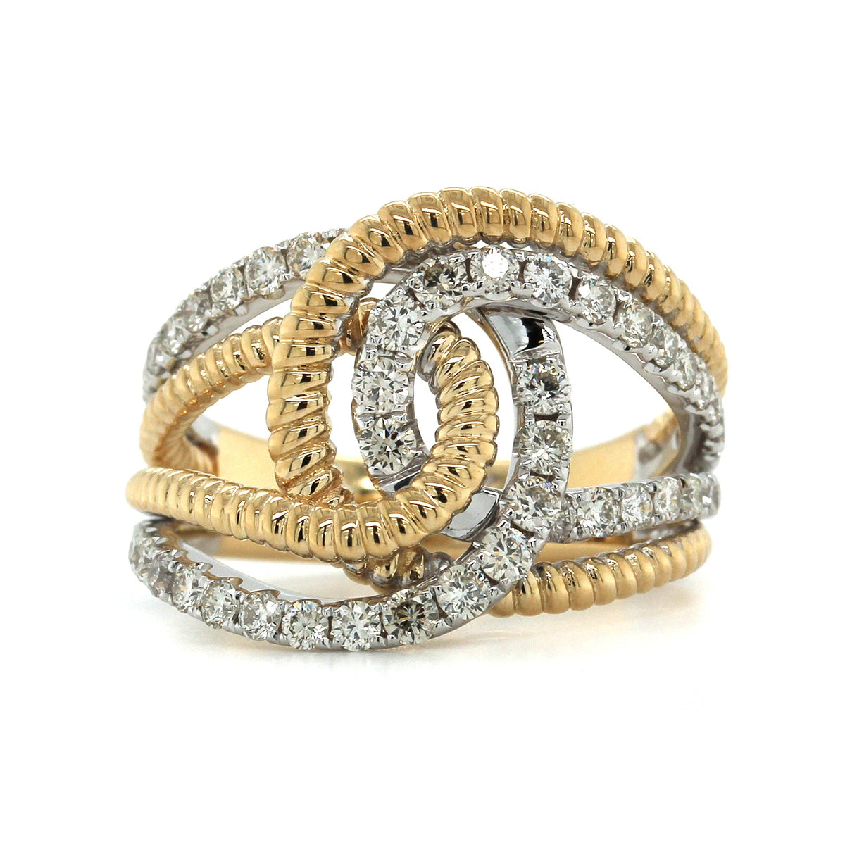 14K Two-Tone Gold Twist Diamond Ring, 14k yellow and white gold, Long's Jewelers
