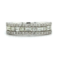 14K White Gold 3 Row Round and Baguette Diamond Ring, 14k white gold, Long's Jewelers