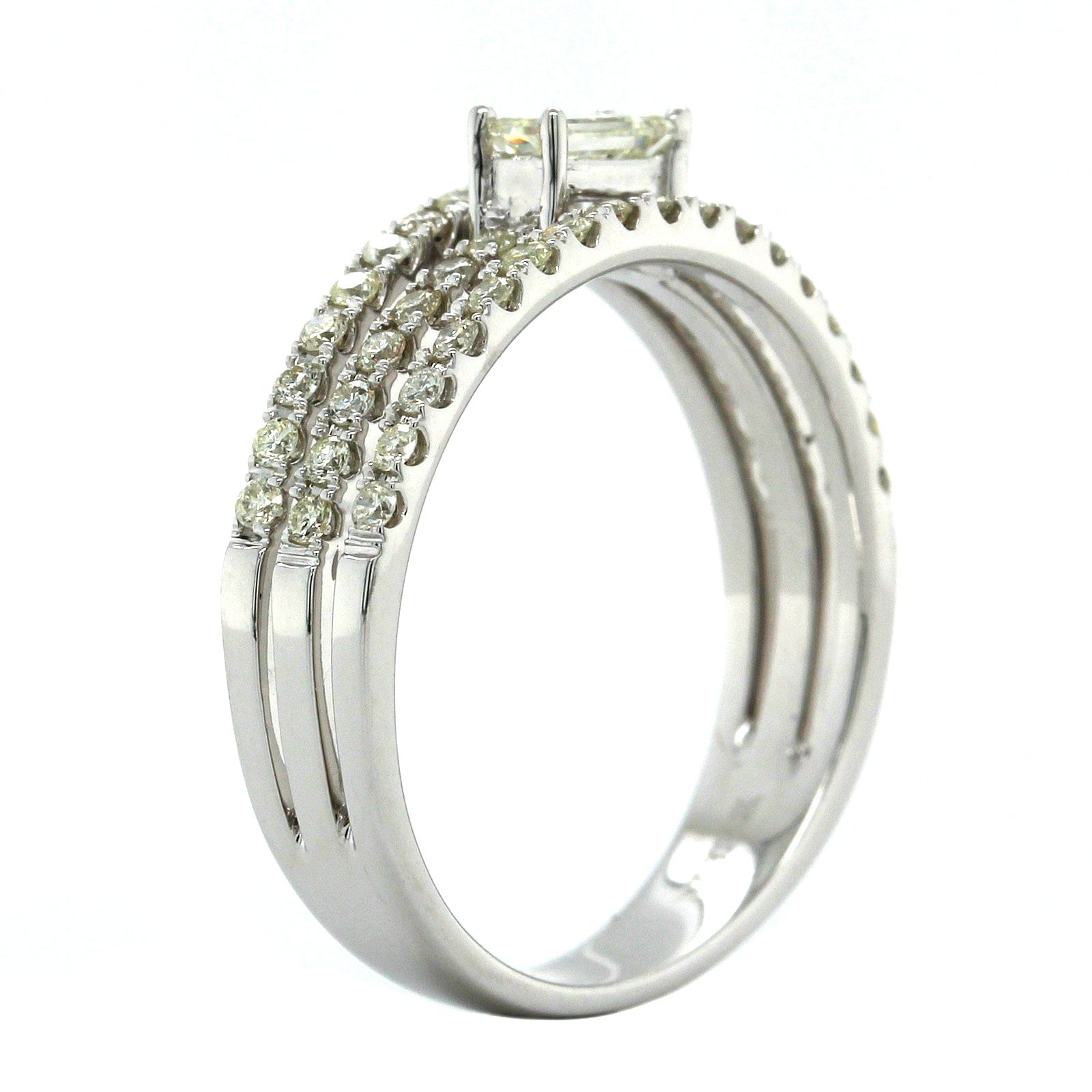 14K White Gold 3 Row Round Baguette Center Diamond Ring, 14k white gold, Long's Jewelers