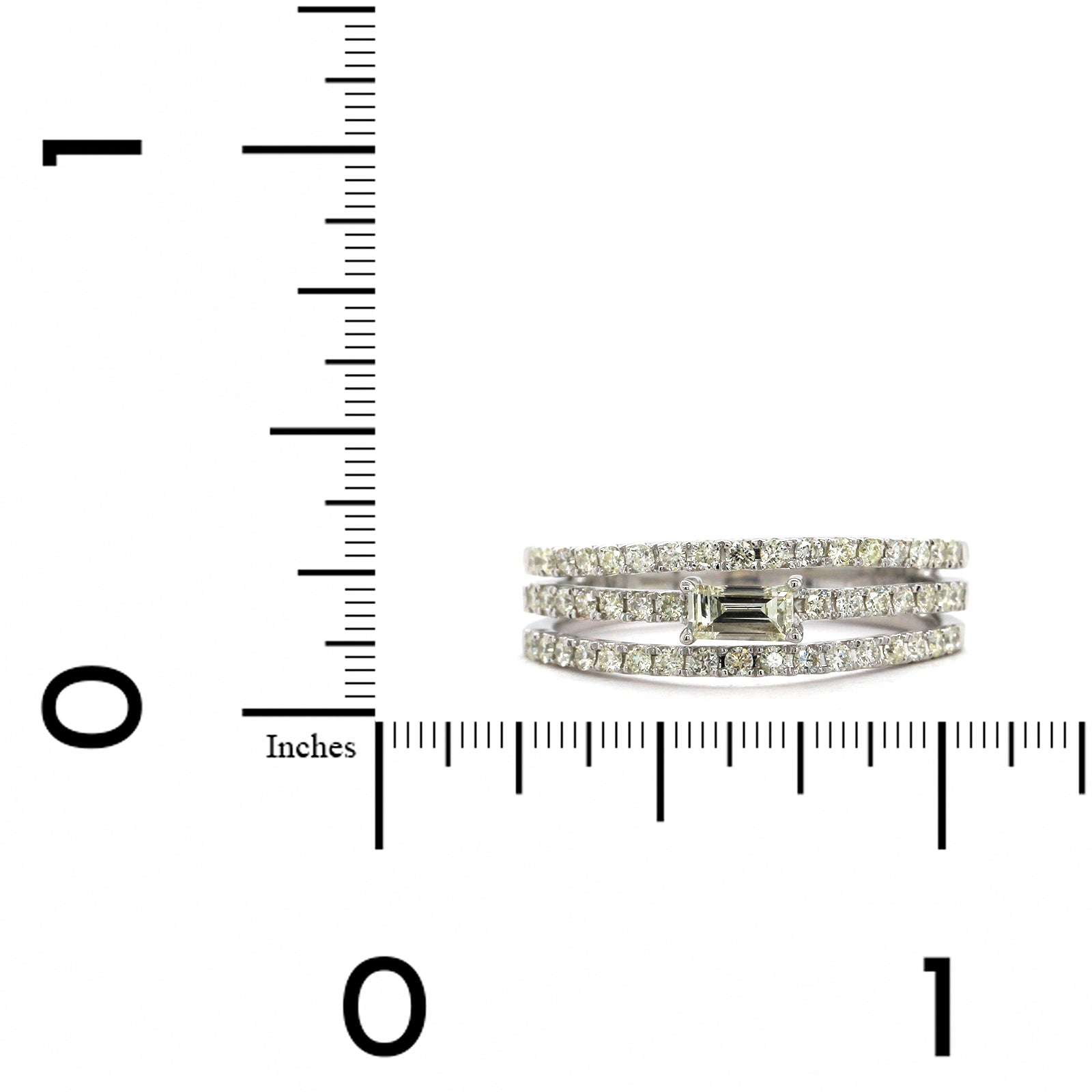 14K White Gold 3 Row Round Baguette Center Diamond Ring, 14k white gold, Long's Jewelers