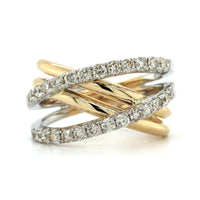 14K Two-Tone Gold Criss Cross Diamond Ring, 14k yellow and white gold, Long's Jewelers