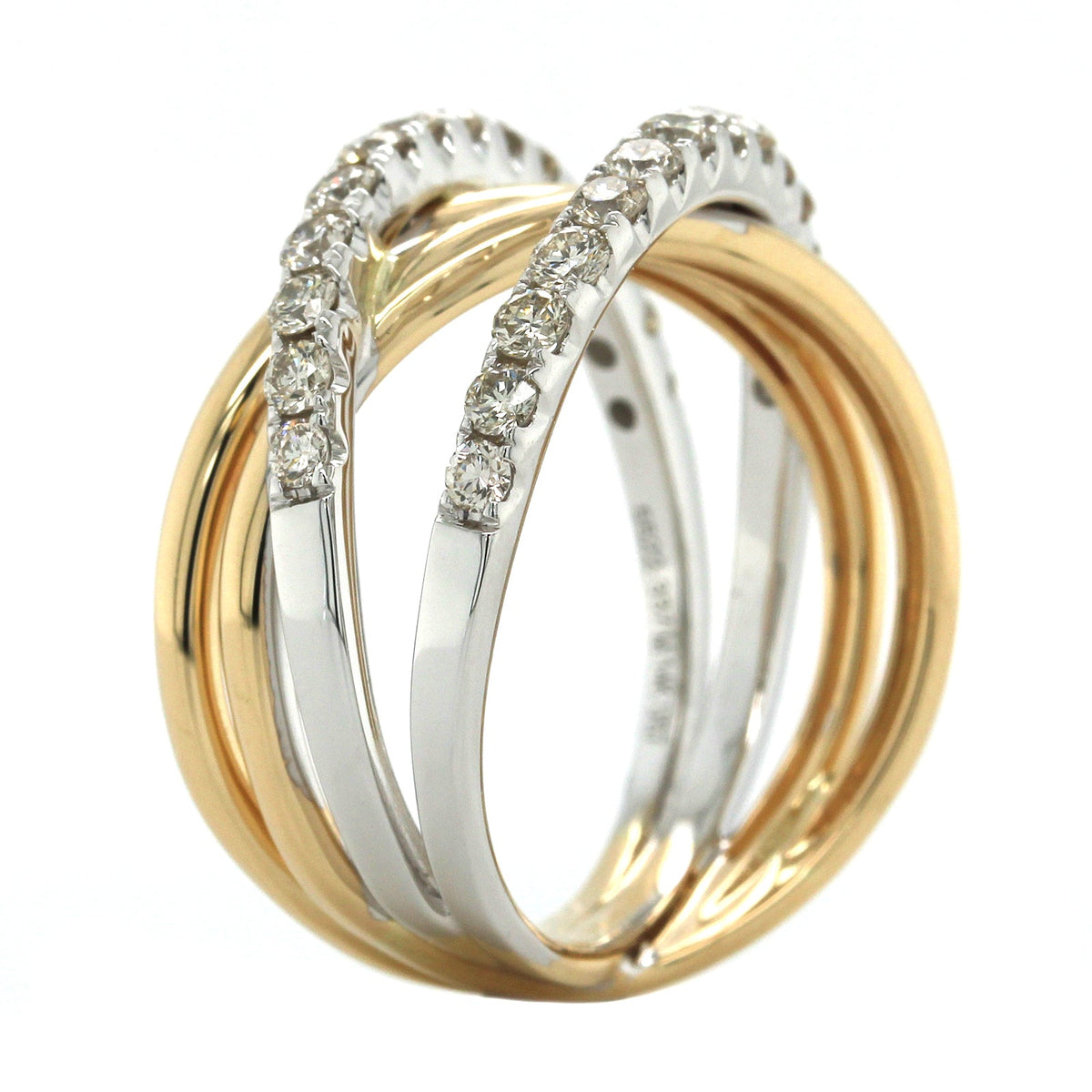 14K Two-Tone Gold Criss Cross Diamond Ring, 14k yellow and white gold, Long's Jewelers