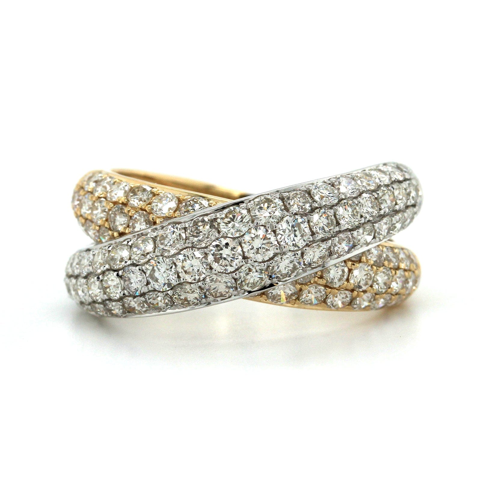 14K Two-Tone Gold Criss Cross Pave Diamond Ring, 14k yellow and white gold, Long's Jewelers