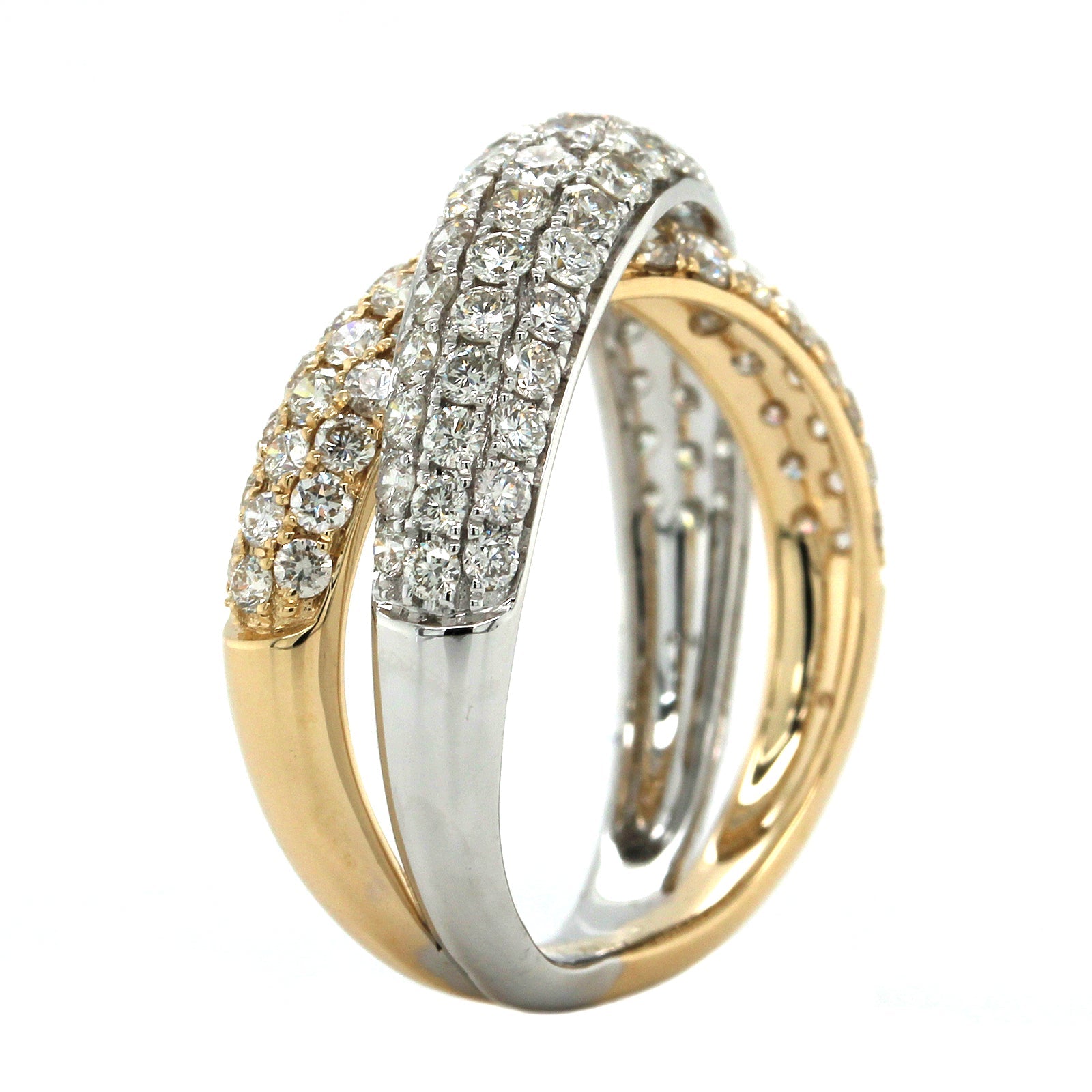 14K Two-Tone Gold Criss Cross Pave Diamond Ring, 14k yellow and white gold, Long's Jewelers