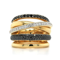 18K Yellow Gold Wide Multi Row Black Diamond Ring, 18k yellow gold, Long's Jewelers