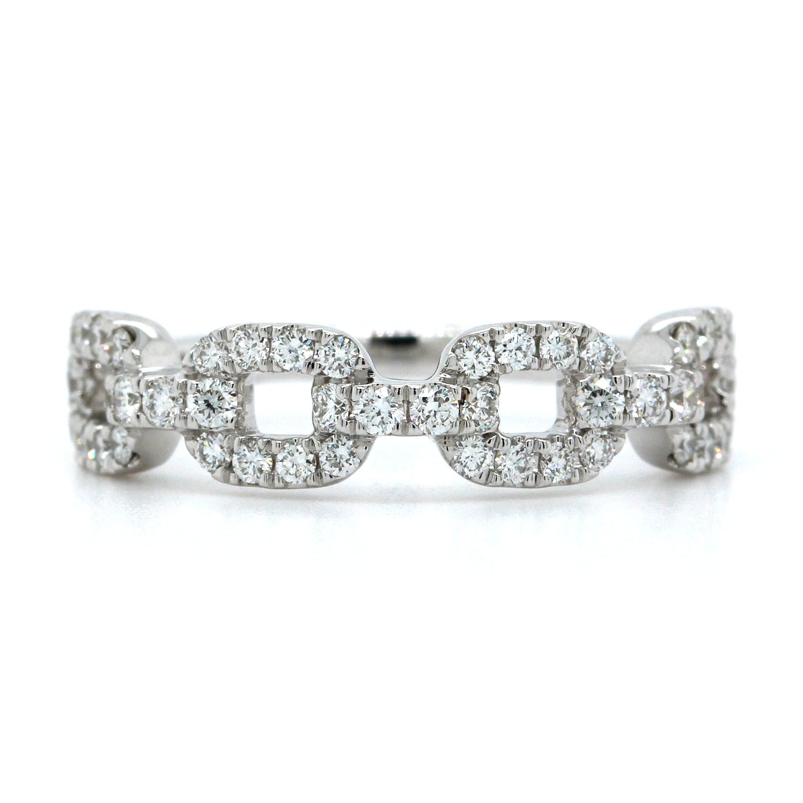14K White Gold Link Design Pave Diamond Ring, 14k white gold, Long's Jewelers
