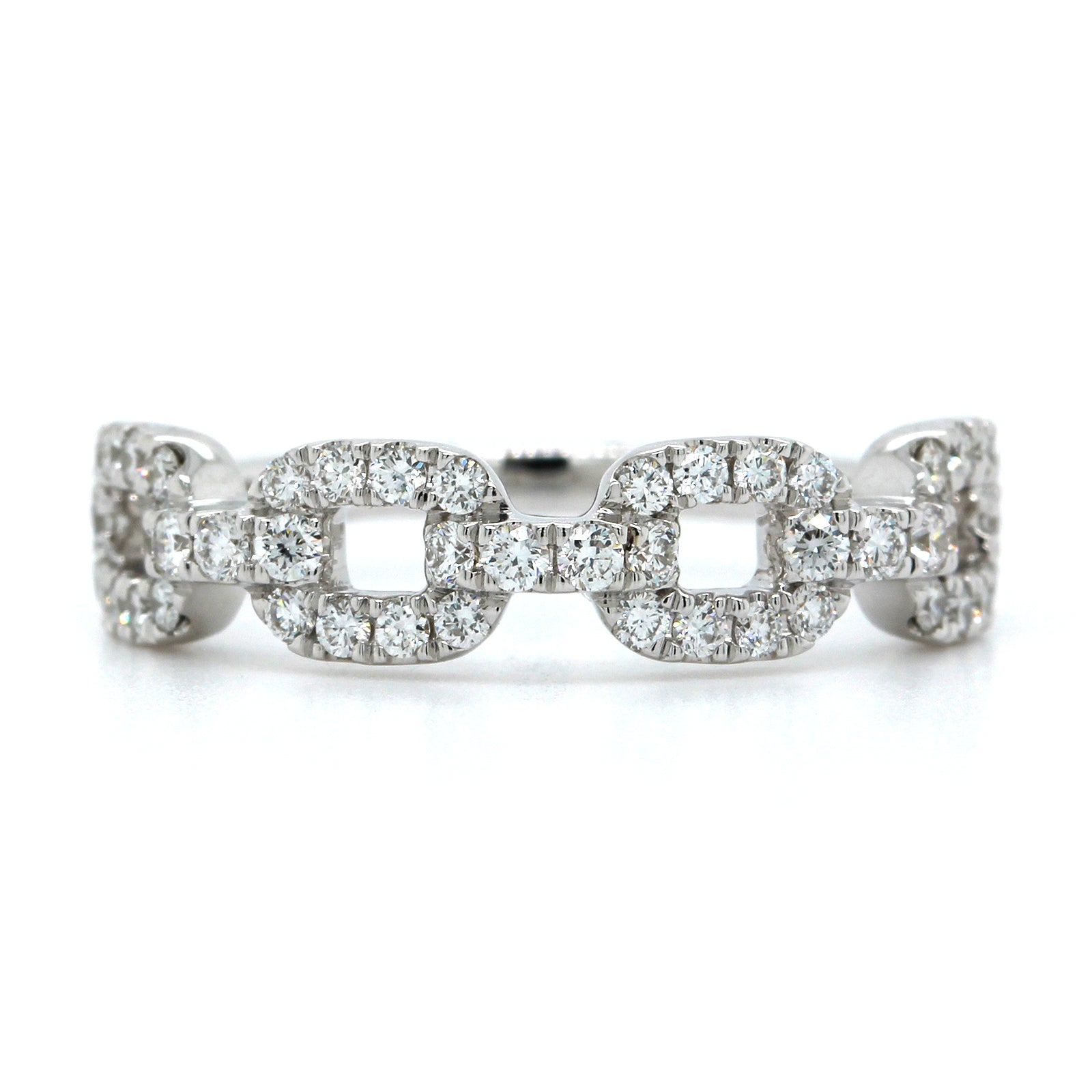 14K White Gold Link Design Pave Diamond Ring, 14k white gold, Long's Jewelers