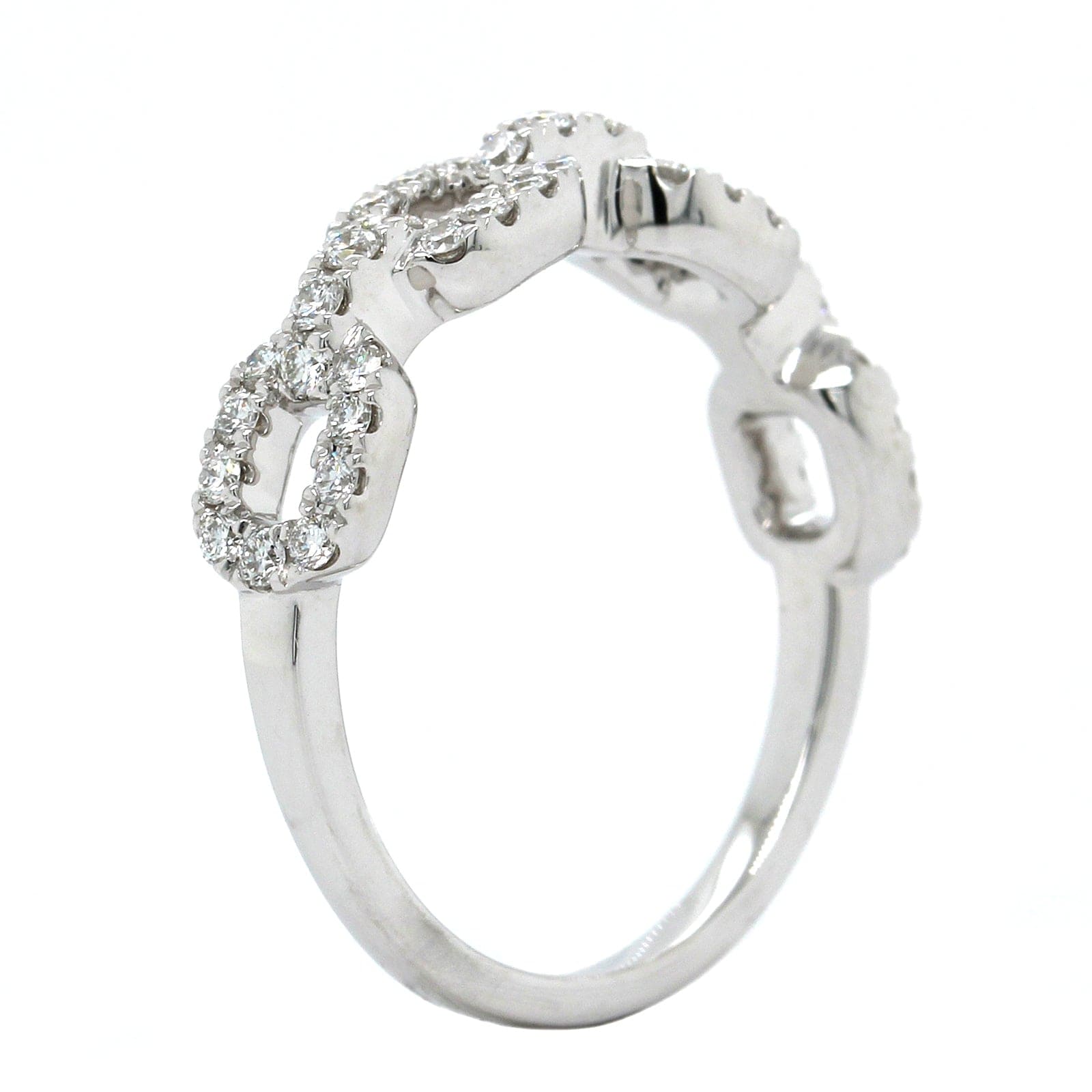 14K White Gold Link Design Pave Diamond Ring, 14k white gold, Long's Jewelers