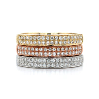 14K Tri-Color 3 Set Diamond Ring, 14k white, yellow and rose gold, Long's Jewelers