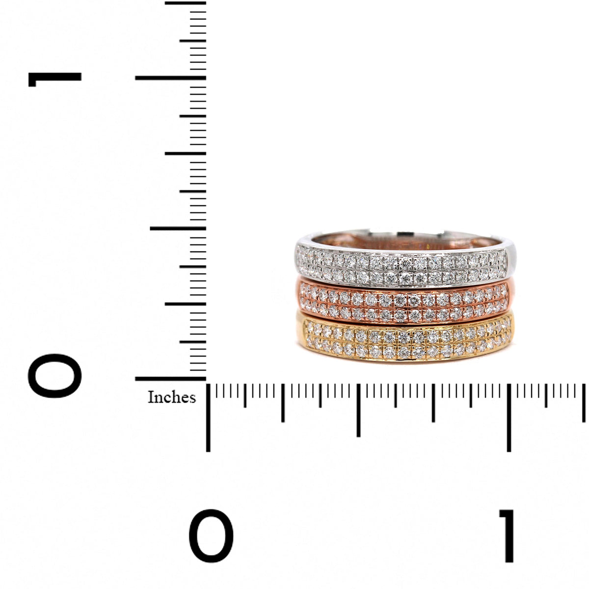 14K Tri-Color 3 Set Diamond Ring, 14k white, yellow and rose gold, Long's Jewelers