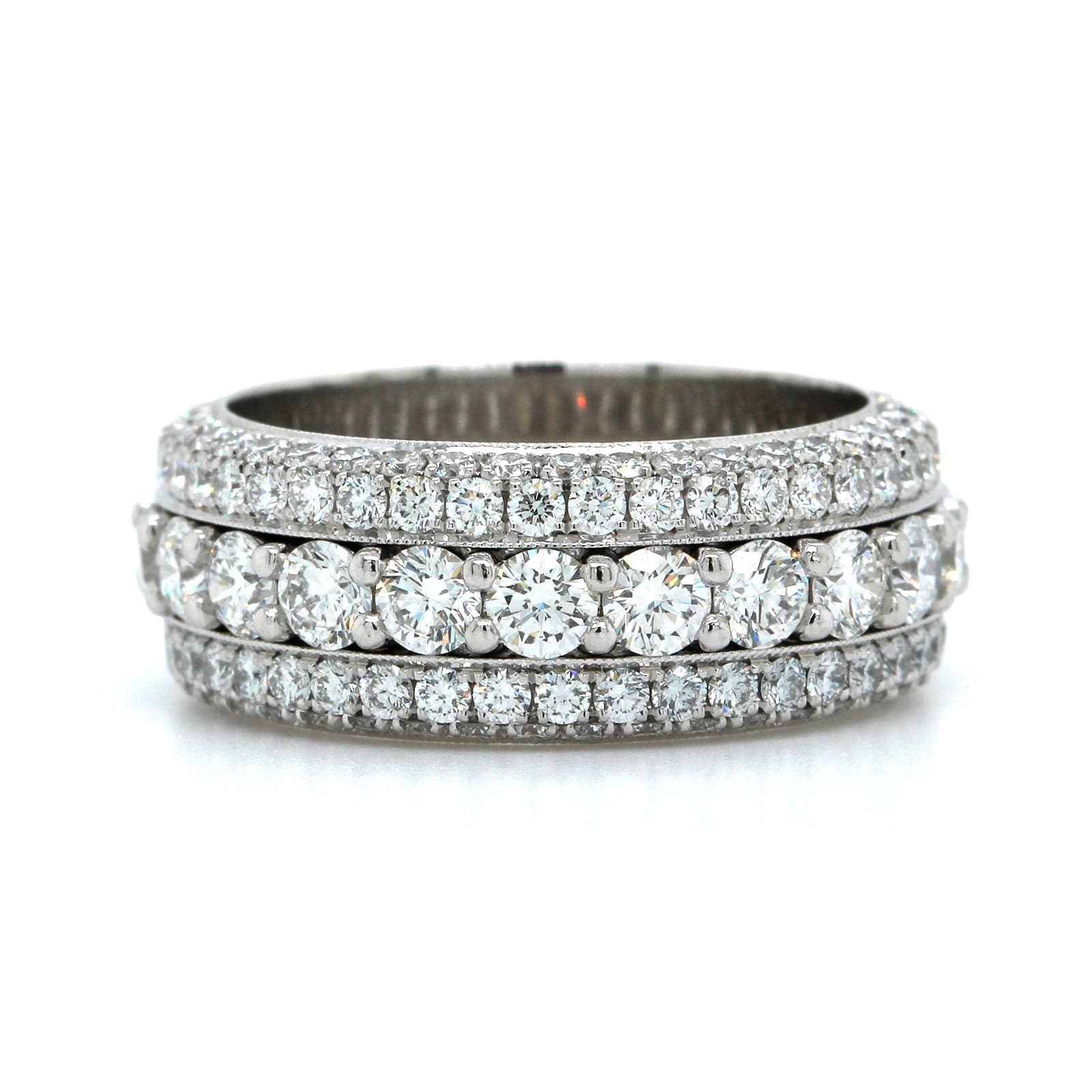 Platinum 3 Row Diamond Band, Platinum, Long's Jewelers