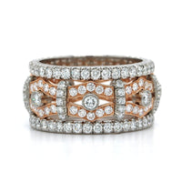 Platinum and 18K Rose Gold Wide Diamond Band, Platinum and 18k rose gold, Long's Jewelers