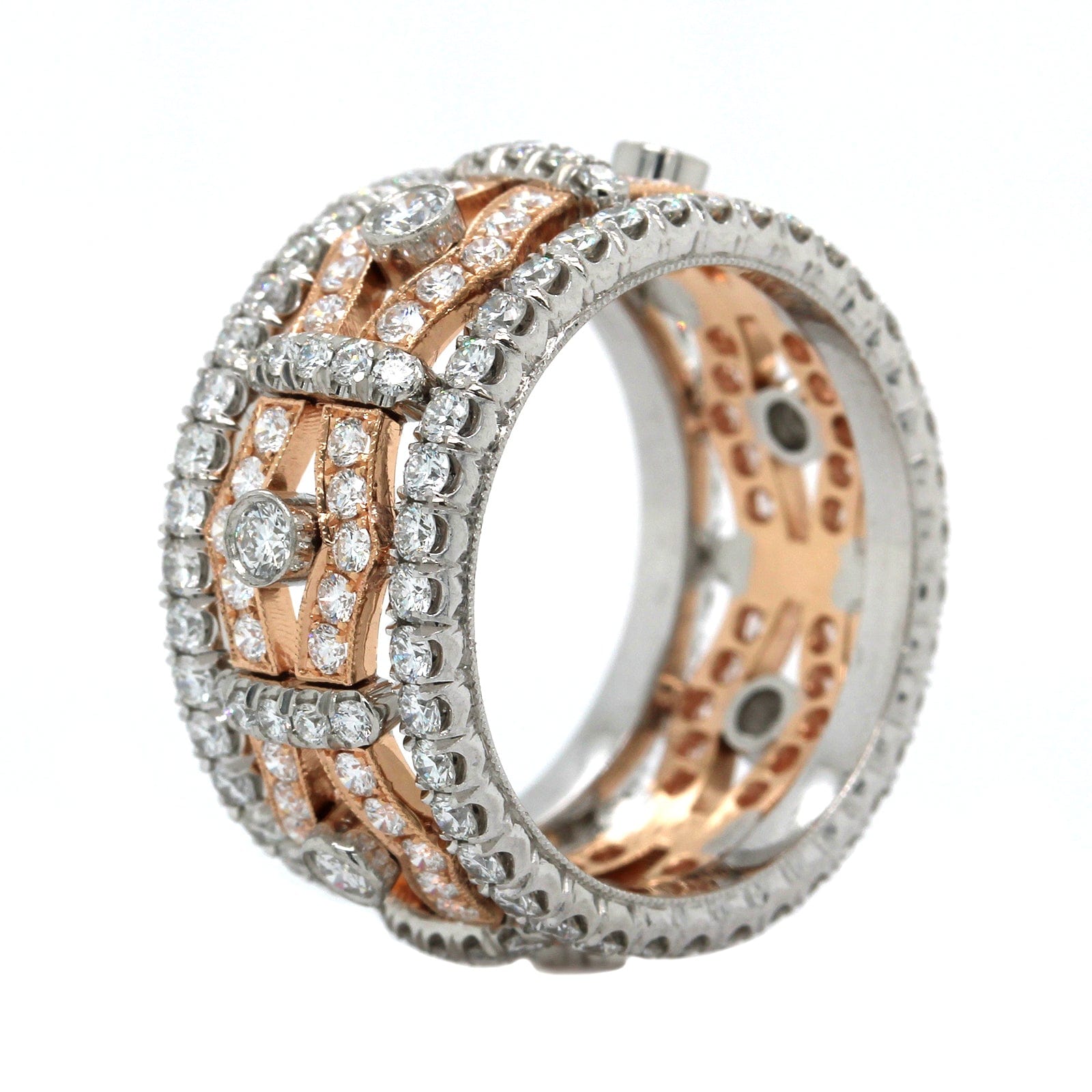 Platinum and 18K Rose Gold Wide Diamond Band, Platinum and 18k rose gold, Long's Jewelers