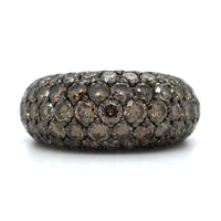 18K White Gold Pave Champagne Diamond Dome Ring
