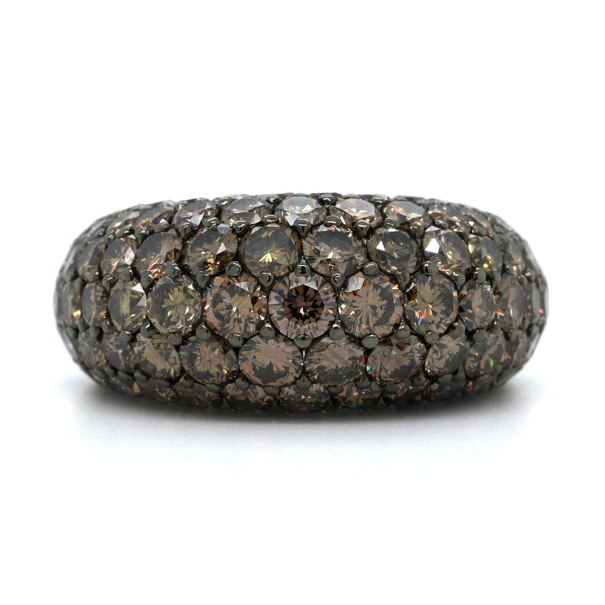 18K White Gold Pave Champagne Diamond Dome Ring
