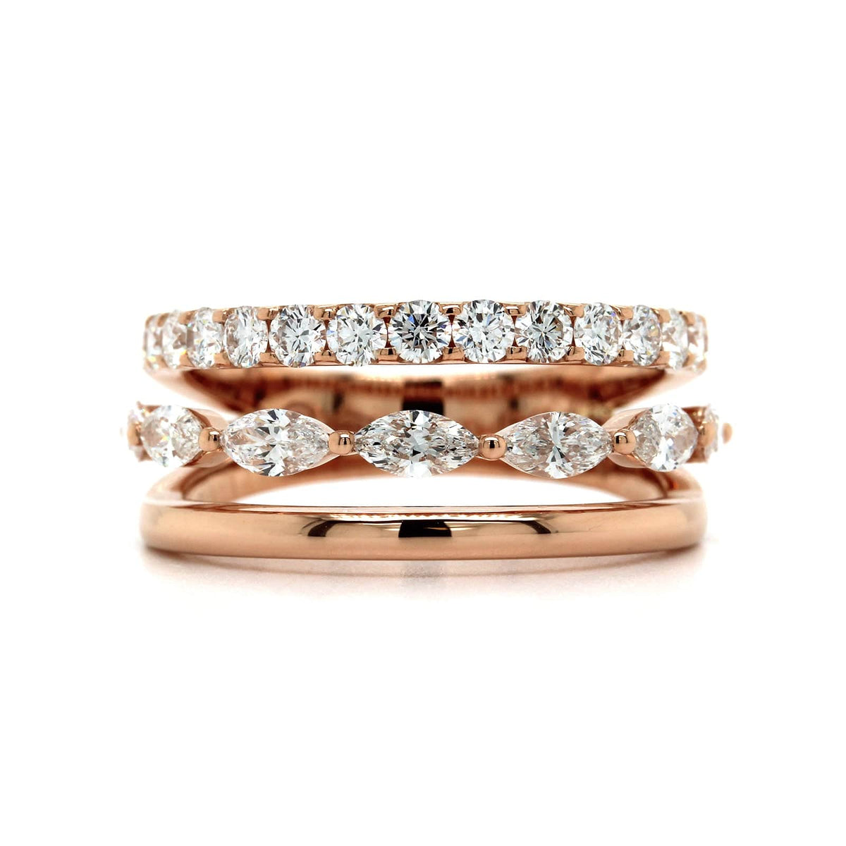 Etho Maria 18K Rose Gold Marquise Diamond 3 Row Ring