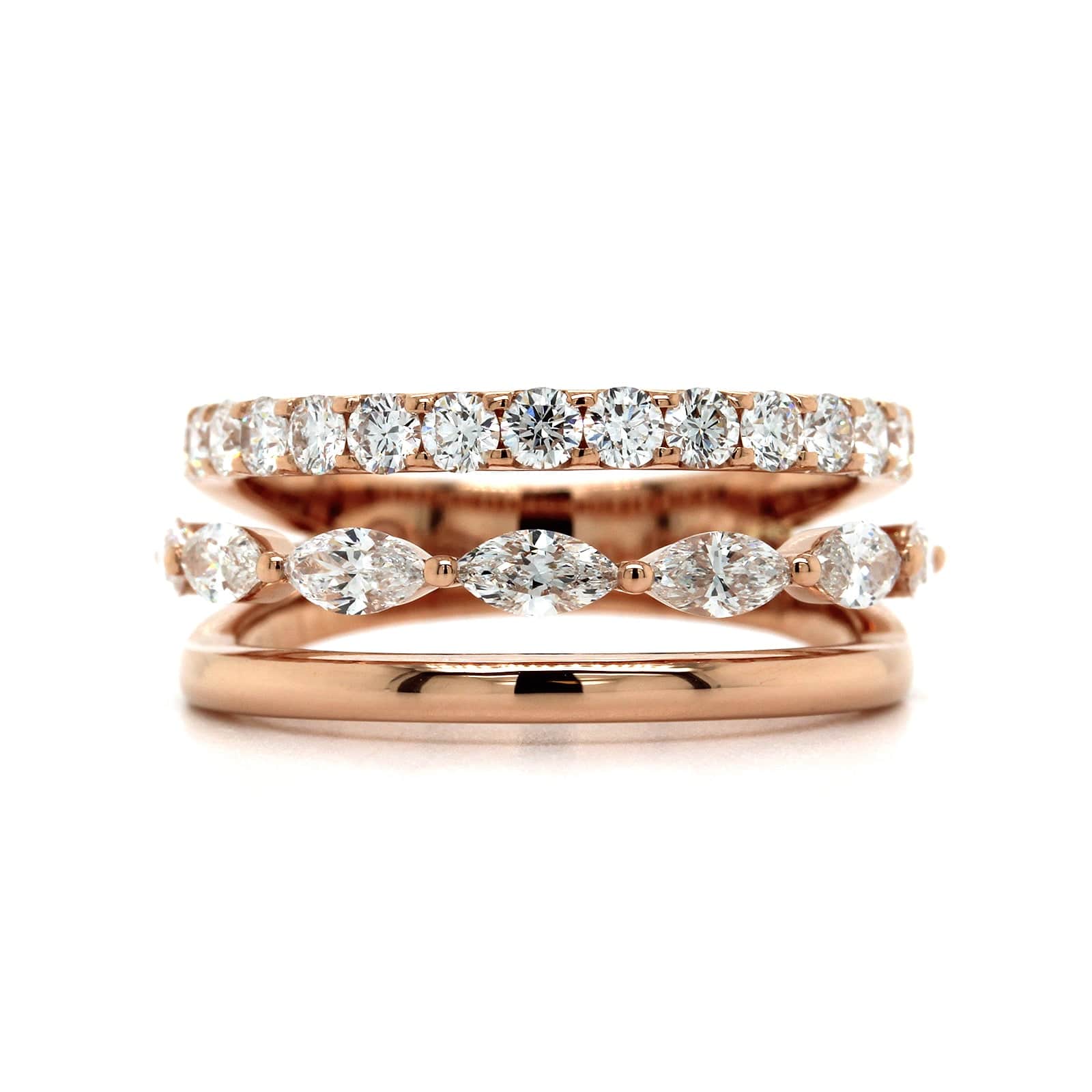Etho Maria 18K Rose Gold Marquise Diamond 3 Row Ring