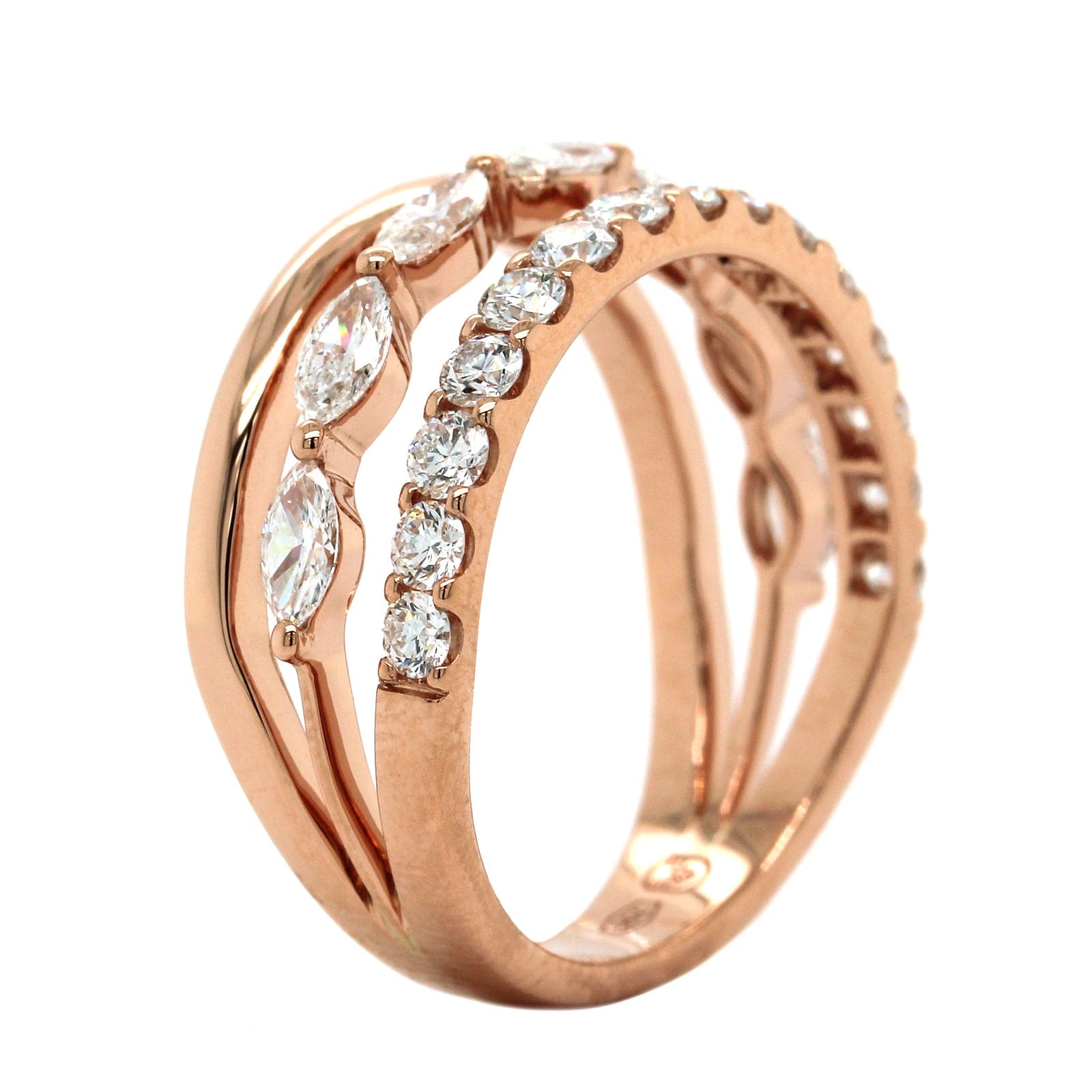 Etho Maria 18K Rose Gold Marquise Diamond 3 Row Ring