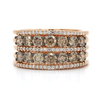 18K Rose Gold Double Row White and Brown Diamond Ring