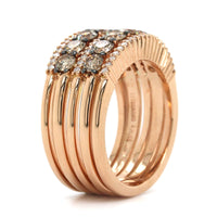 18K Rose Gold Double Row White and Brown Diamond Ring