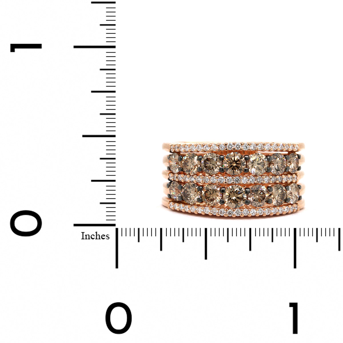18K Rose Gold Double Row White and Brown Diamond Ring