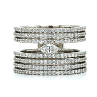 18K White Gold 7 Row Marquise Diamond Wide Ring