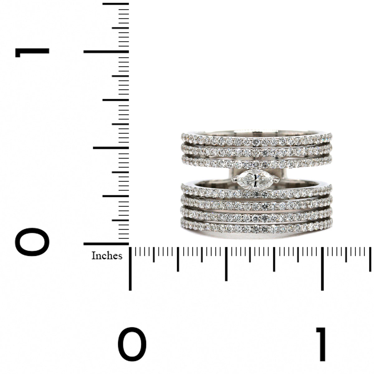 18K White Gold 7 Row Marquise Diamond Wide Ring