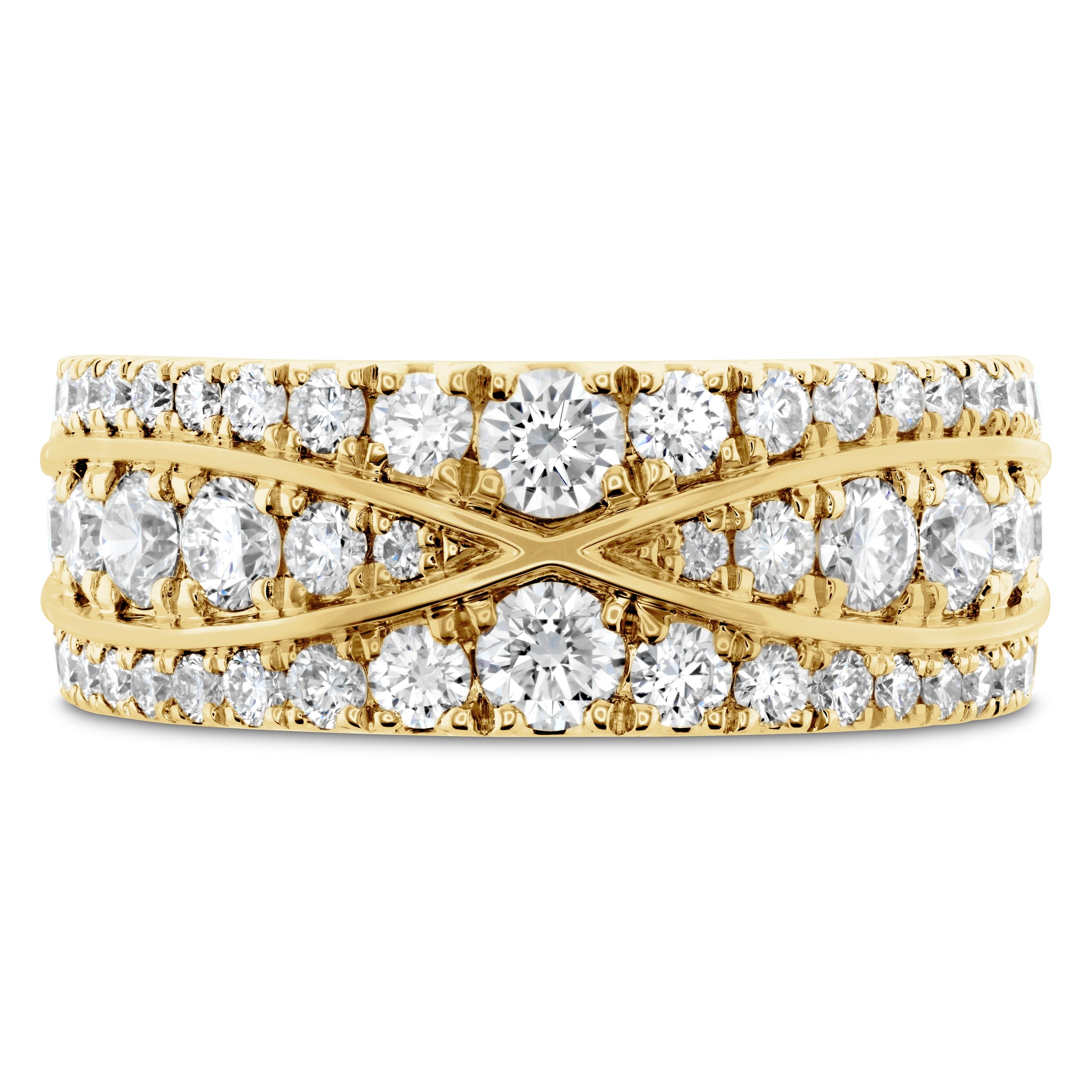 18K Yellow Gold 3 Row Crisscross Diamond Ring, 18k yellow gold, Long's Jewelers