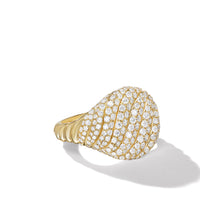 Sculpted Cable Pinky Ring in 18K Yellow Gold with Pavé Diamonds