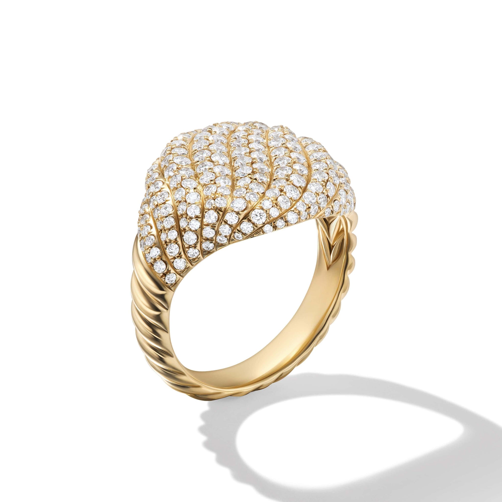 Sculpted Cable Pinky Ring in 18K Yellow Gold with Pavé Diamonds