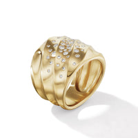 Cable Edge™ Saddle Ring in Recycled 18K Yellow Gold with Pavé Diamonds