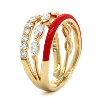 Etho Maria 18K Yellow Gold Marquise and Round Diamond Red Ceramic Ring